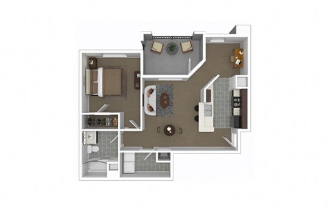 Floor plan for 1 bed, 1 bath, 719 sqft